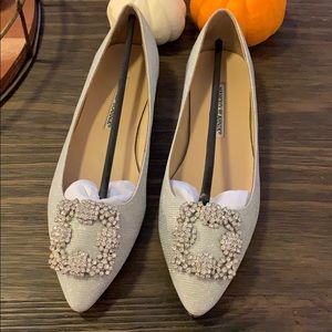 Silver sparkle Manolo flats (authentic)